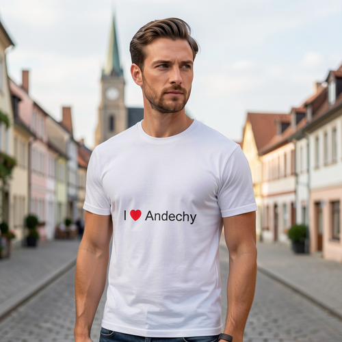 Photo portée du T-shirt I love andechy en décor Andechy