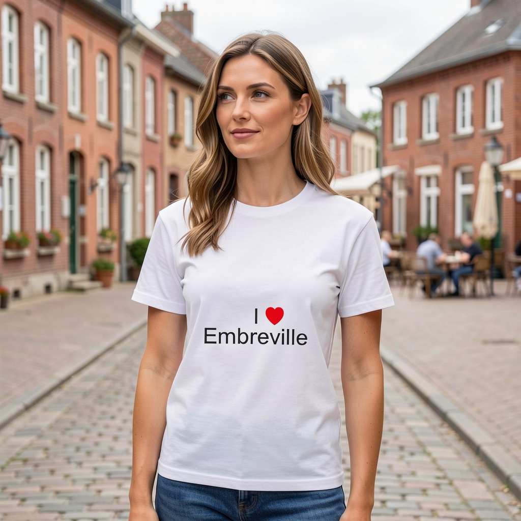 Photo portée du T-shirt I love embreville en décor Embreville