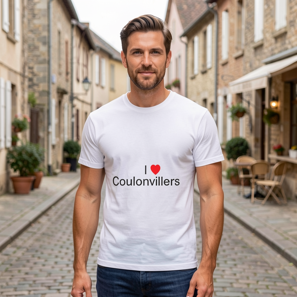 Photo portée du T-shirt I love coulonvillers en décor Coulonvillers
