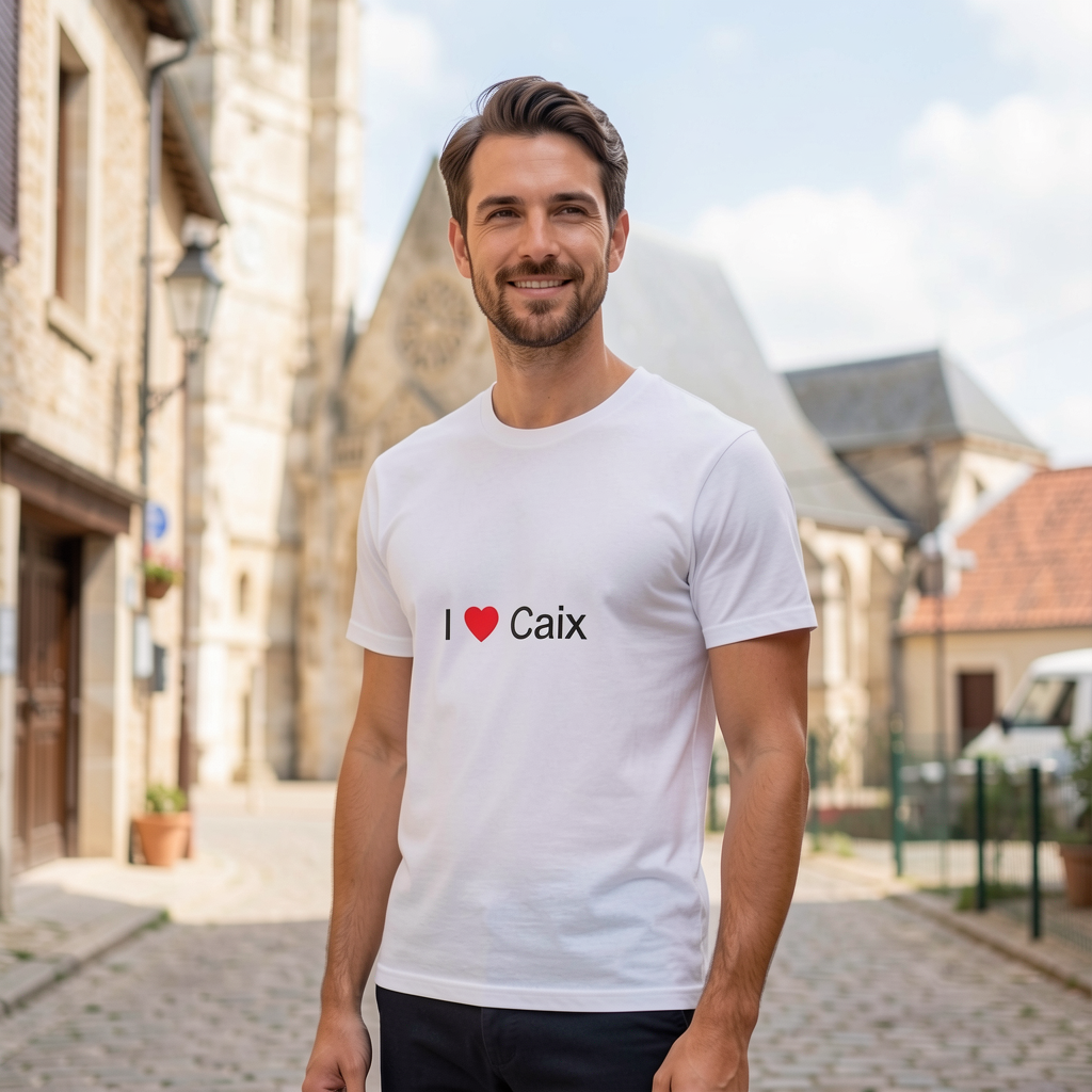 Photo portée du T-shirt I love caix en décor Caix
