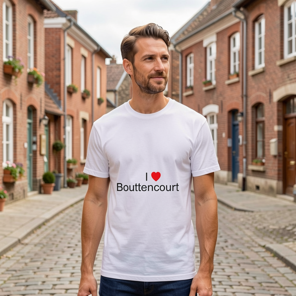 Photo portée du T-shirt I love bouttencourt en décor Bouttencourt