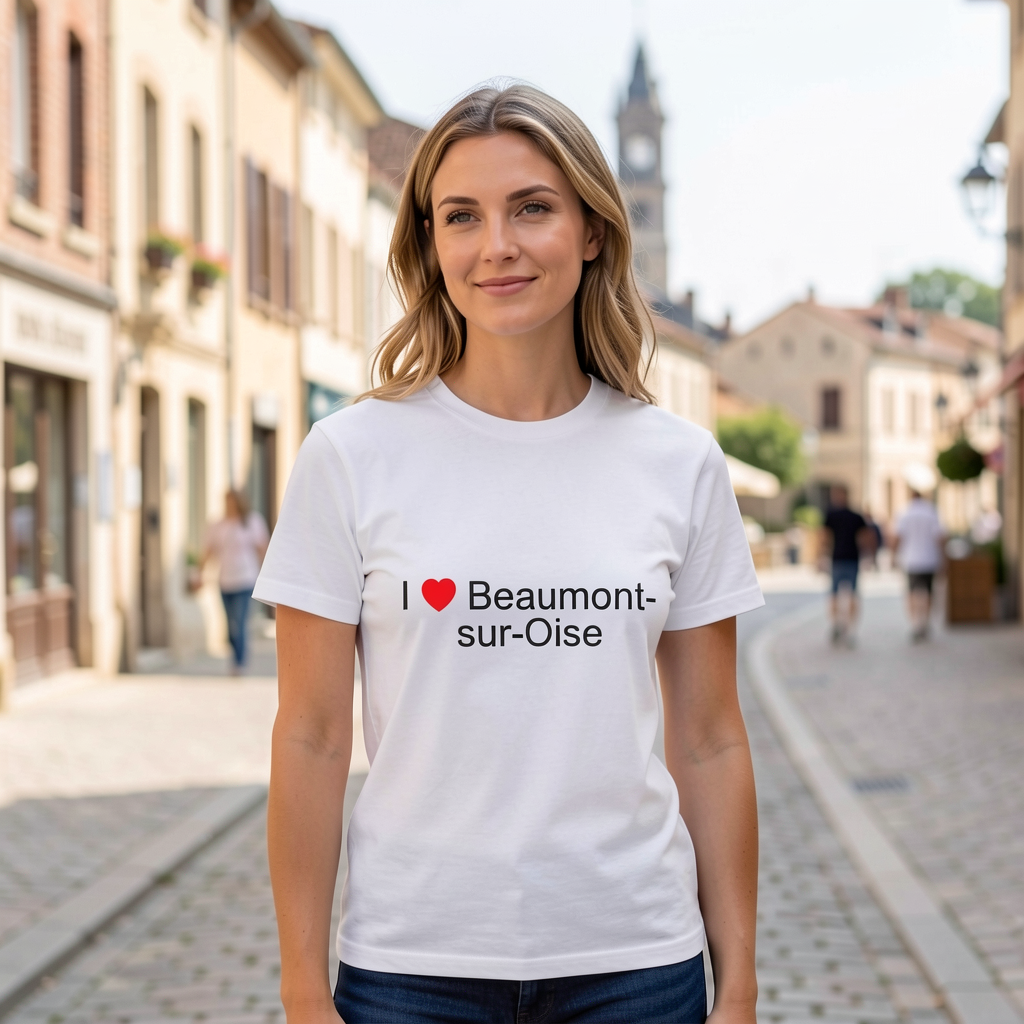 Photo portée du T-shirt I love beaumont-sur-oise en décor Beaumont Sur Oise