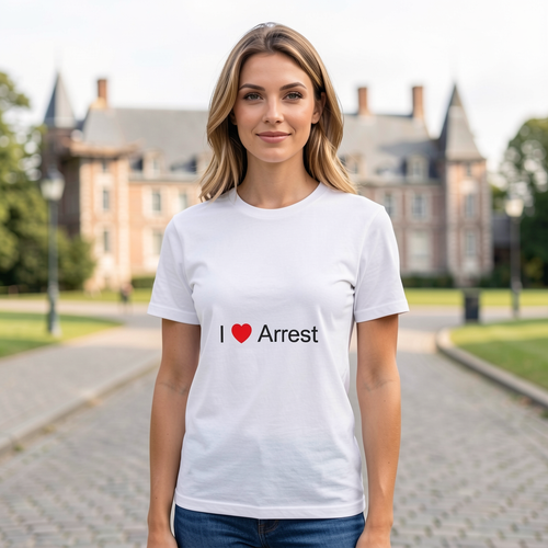 Photo portée du T-shirt I love arrest en décor Arrest