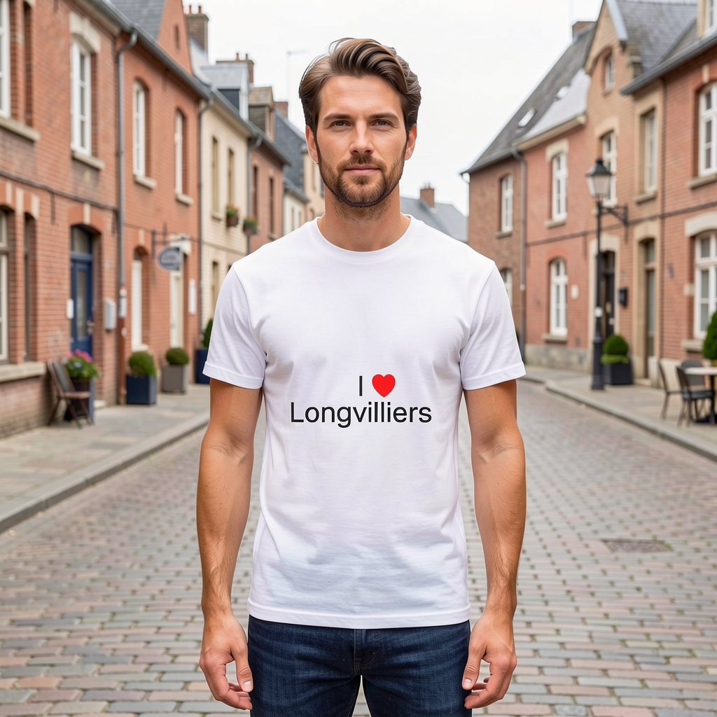 Photo portée du T-shirt I love longvilliers en décor Longvilliers